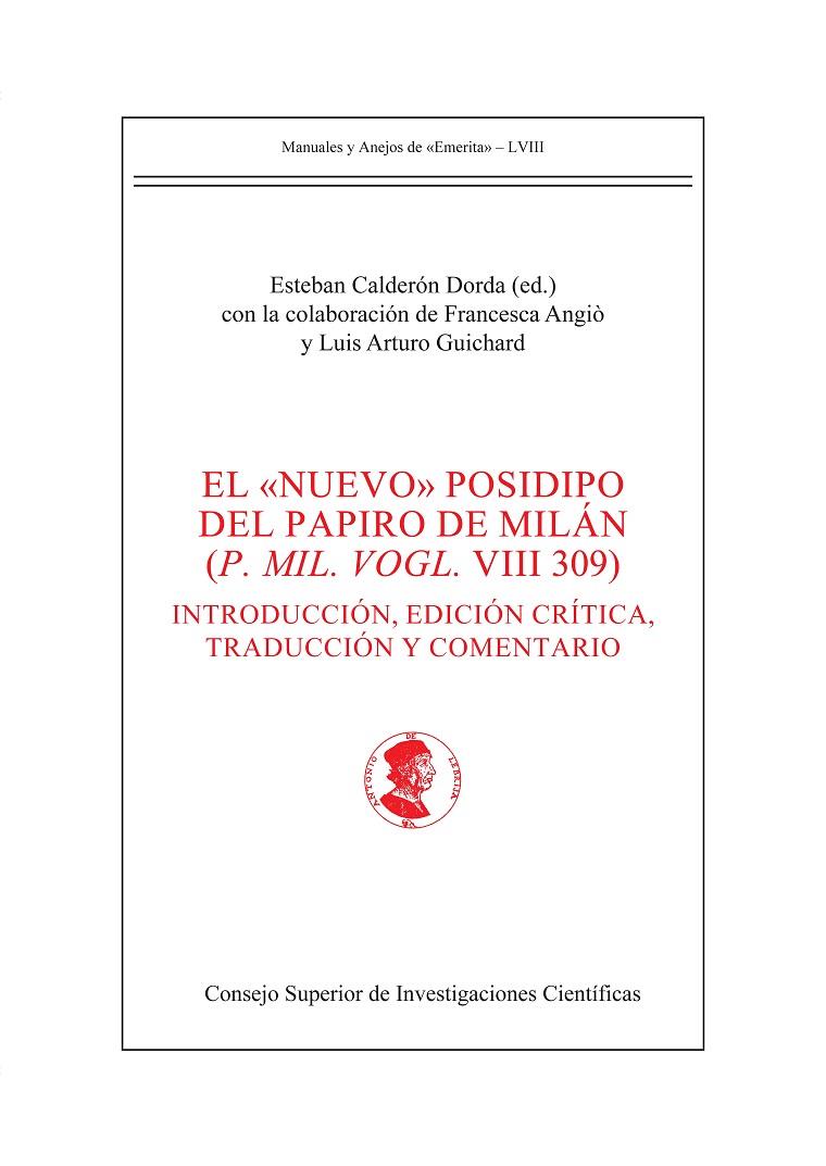 NUEVO POSIDIPO DEL PAPIRO DE MILAN P M VOGL VIII 309 | 9788400112493 | CALDERON DORDA, ESTEBAN